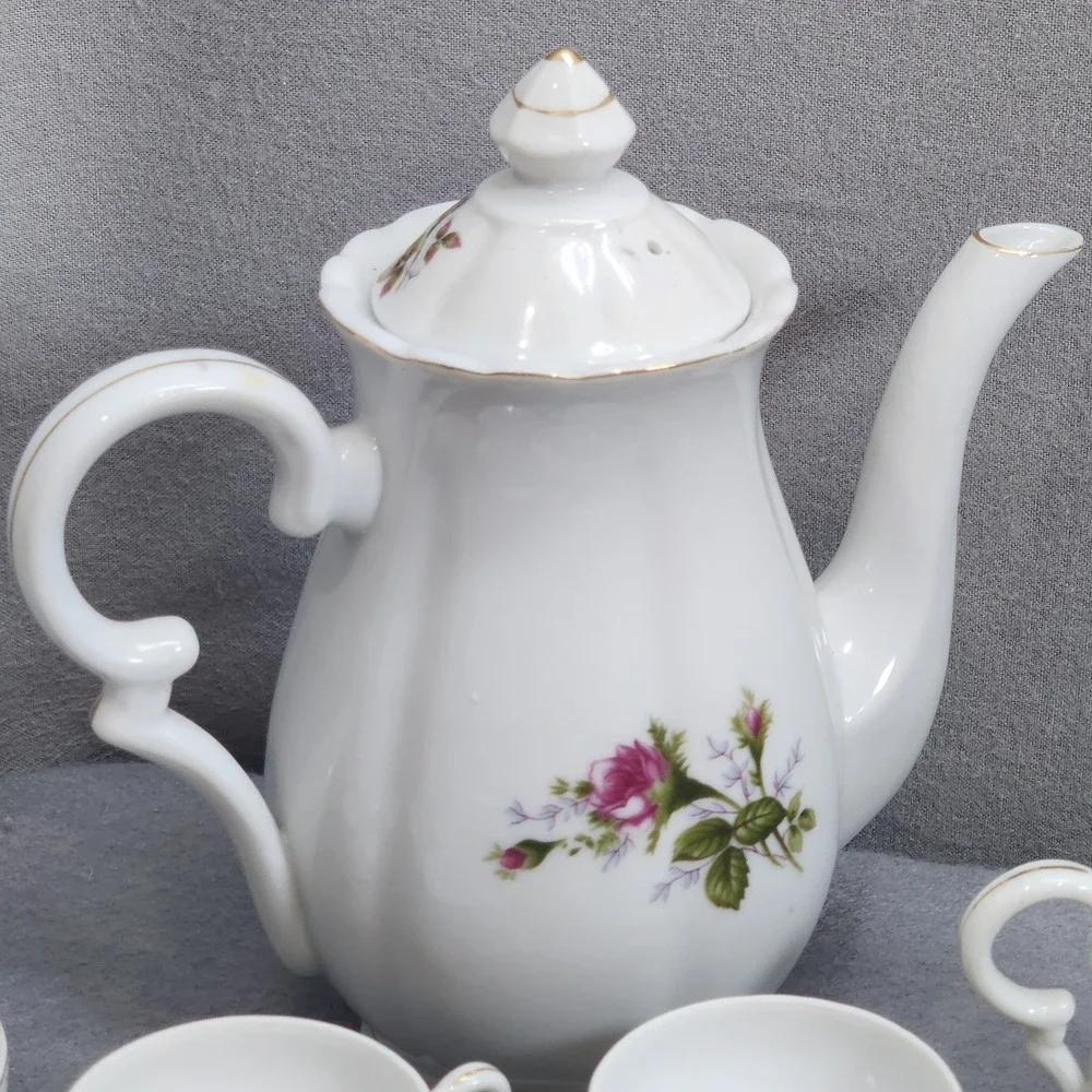 Thames Tea Set White Pink Rose Floral Hand Painted Gold‎ Trim Japan 13pc Set